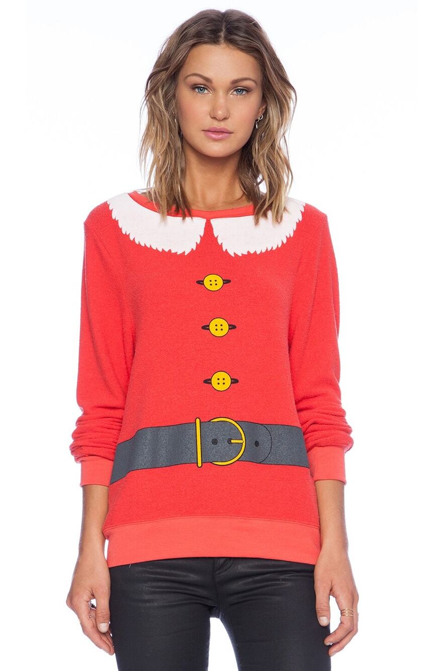 Wildfox Sweater Santa and Elf Knit Christmas Holidays Thermal Red White Size XS
